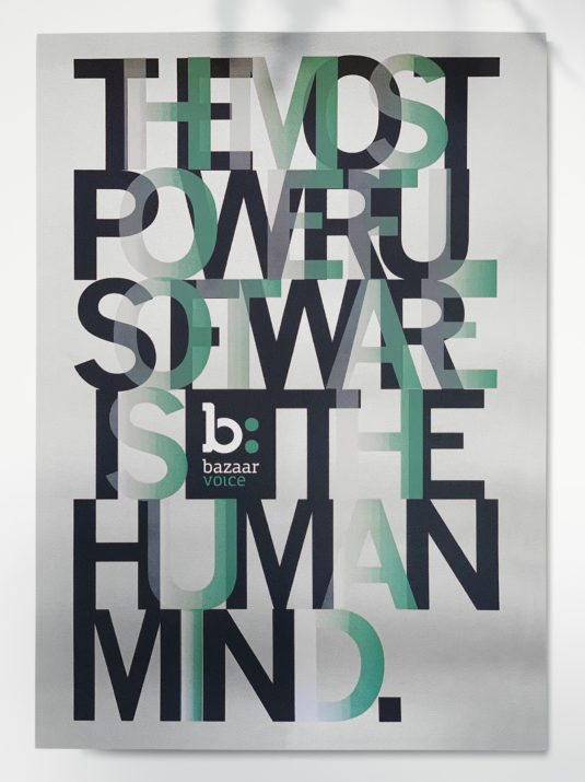 Screen printed poster for the Bazzarvoice rebrand