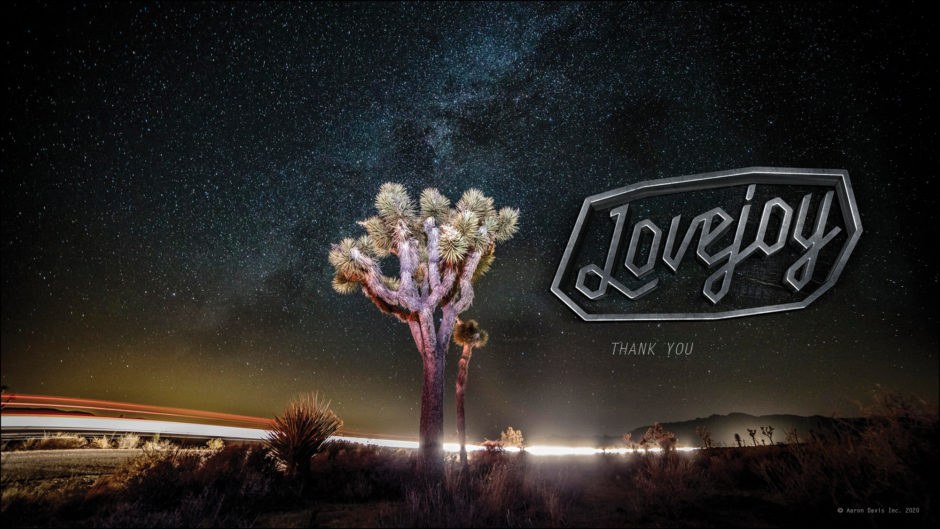 long exposure of light streaks with Joshua Tree and tv show title treatment